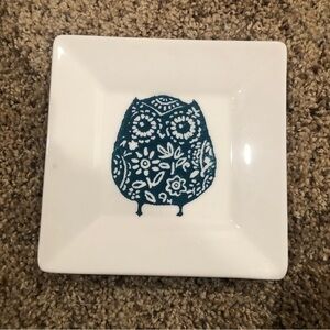 Matceramica Portugal Trinket Dessert Snack Dish Plate Tray Square Teal Owl Bird